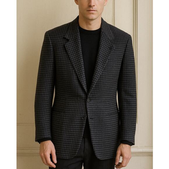 Vintage Bernhard Altmann Houndstooth Blazer Jacket Gray Black 44 Long - Picture 1 of 8